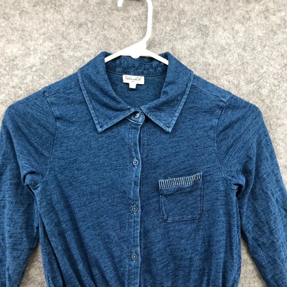 Splendid Girls Size 10 Blue Shirt‎ Dress A-line Cotton 1/2 Sleeve Pocket Front